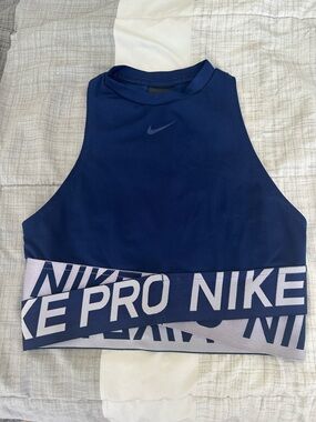 Nike Pro Navy Blue Performance Crop Top with White Swoosh